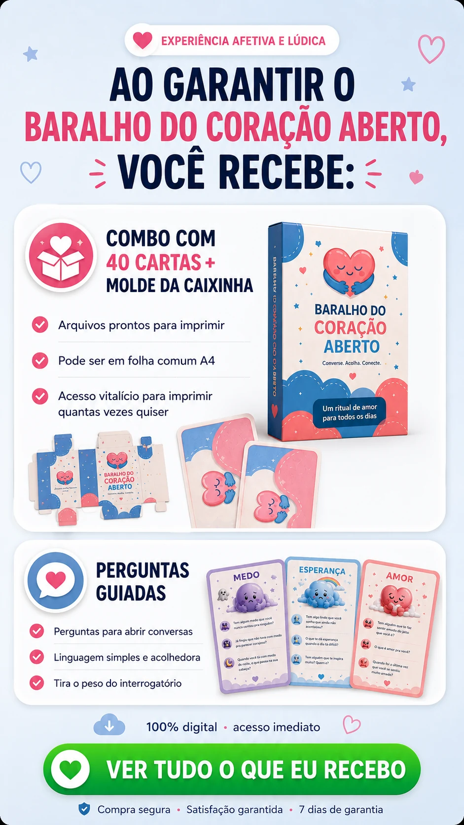 O que você recebe - cartas e perguntas guiadas